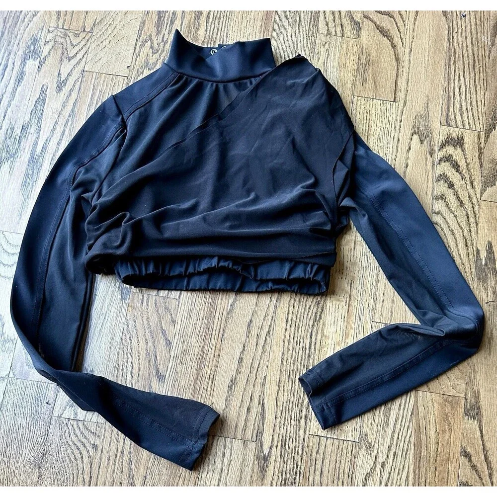 Balera Girls Shirred Long Sleeve Black Dance Top Costume MT11825 Size LC EUC